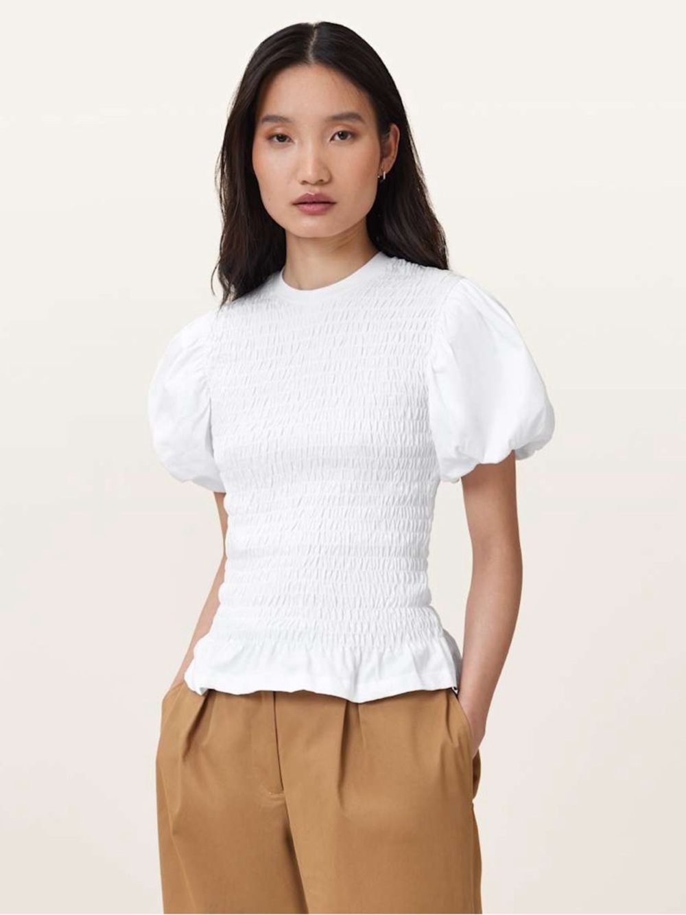 ALLSAINTS smoked puff sleeve top blouse white medium NWT flaw see pics classic